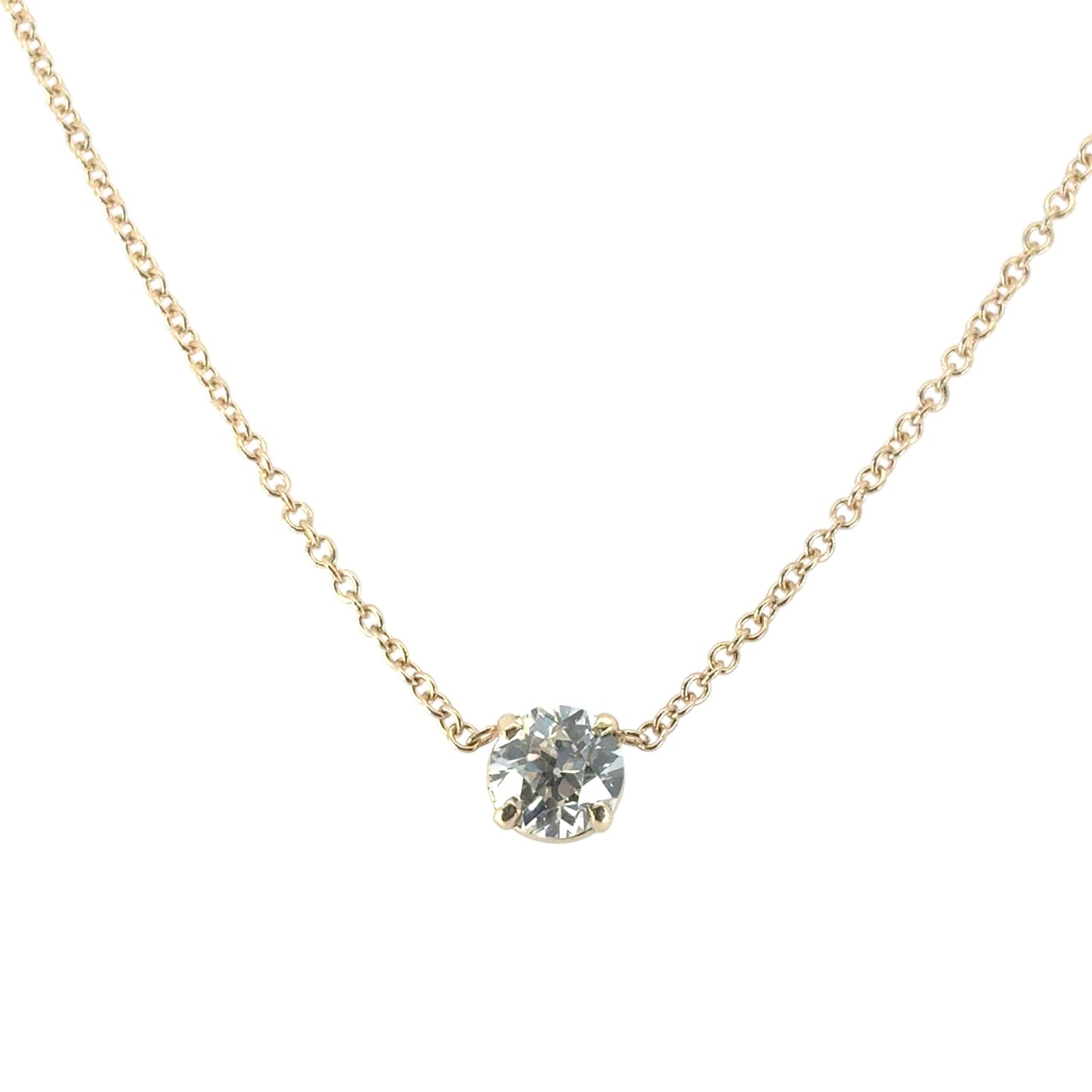 GIA Certified 1.20cw Round Brilliant Diamond on a 14k Yellow Gold Necklace