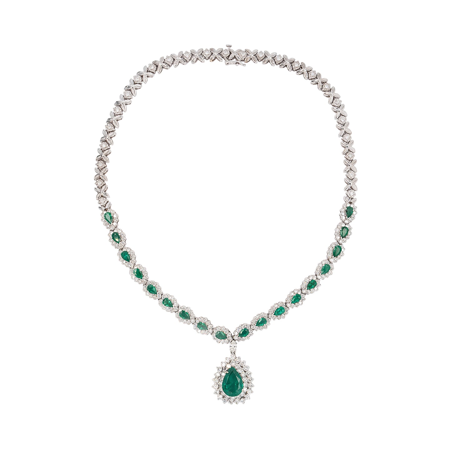 14k White Gold 6ctw Emerald and Diamond Necklace