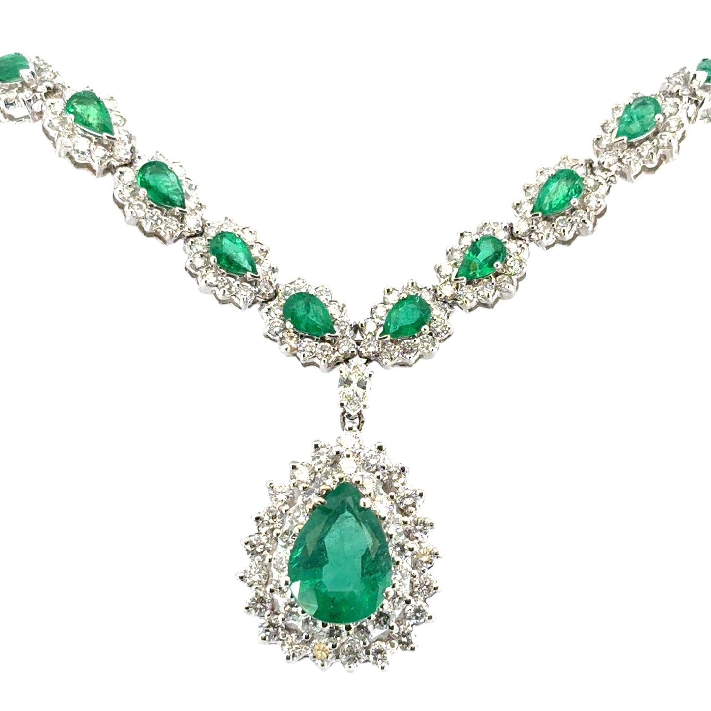 14k White Gold 6ctw Emerald and Diamond Necklace
