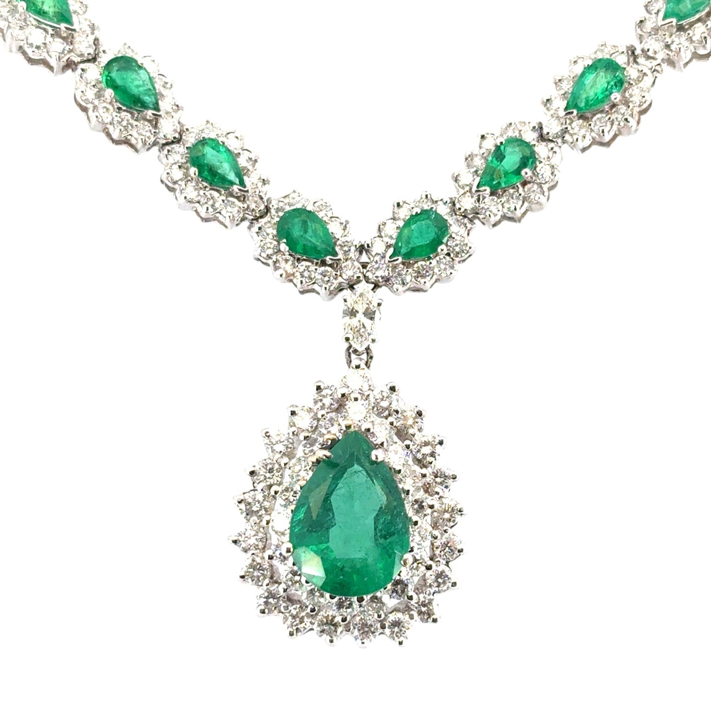 14k White Gold 6ctw Emerald and Diamond Necklace