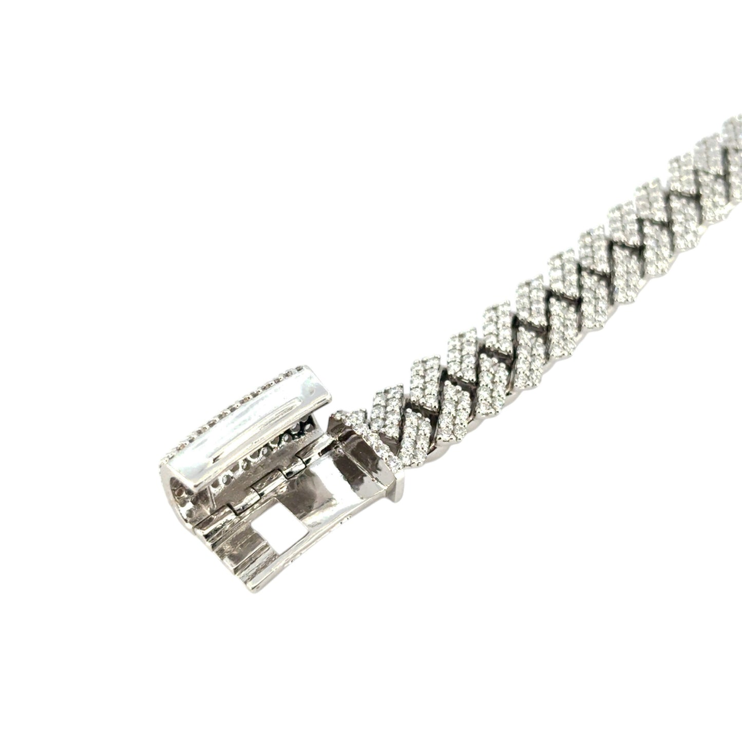 14k White Gold 7.43ctw Diamond All Pave Cuban Chain Link Bracelet