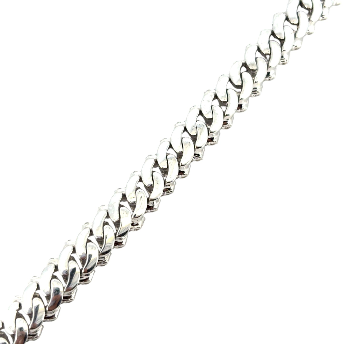 14k White Gold 7.43ctw Diamond All Pave Cuban Chain Link Bracelet