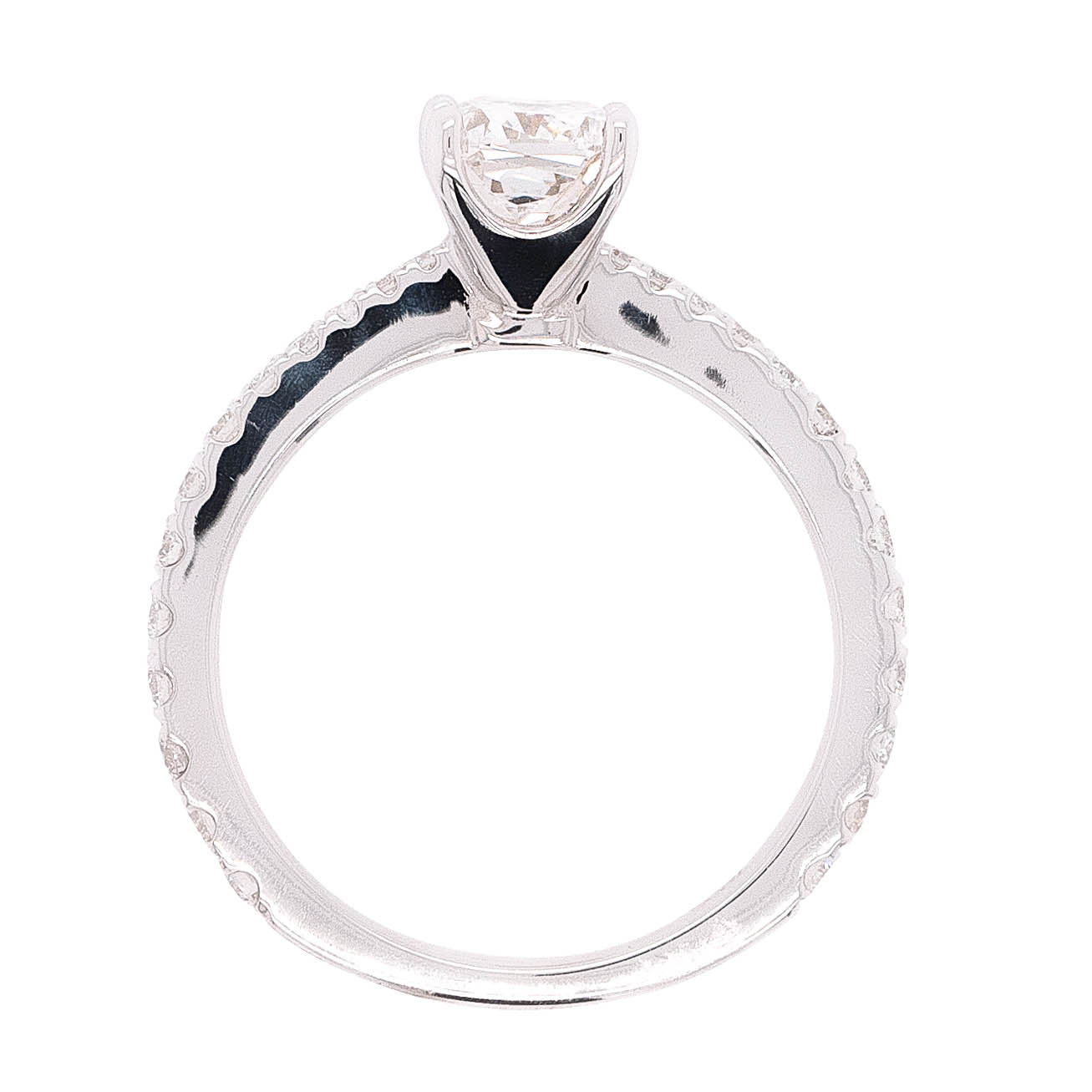 18k White Gold 1.50ctw Cushion Cut Center Diamond Engagement Ring