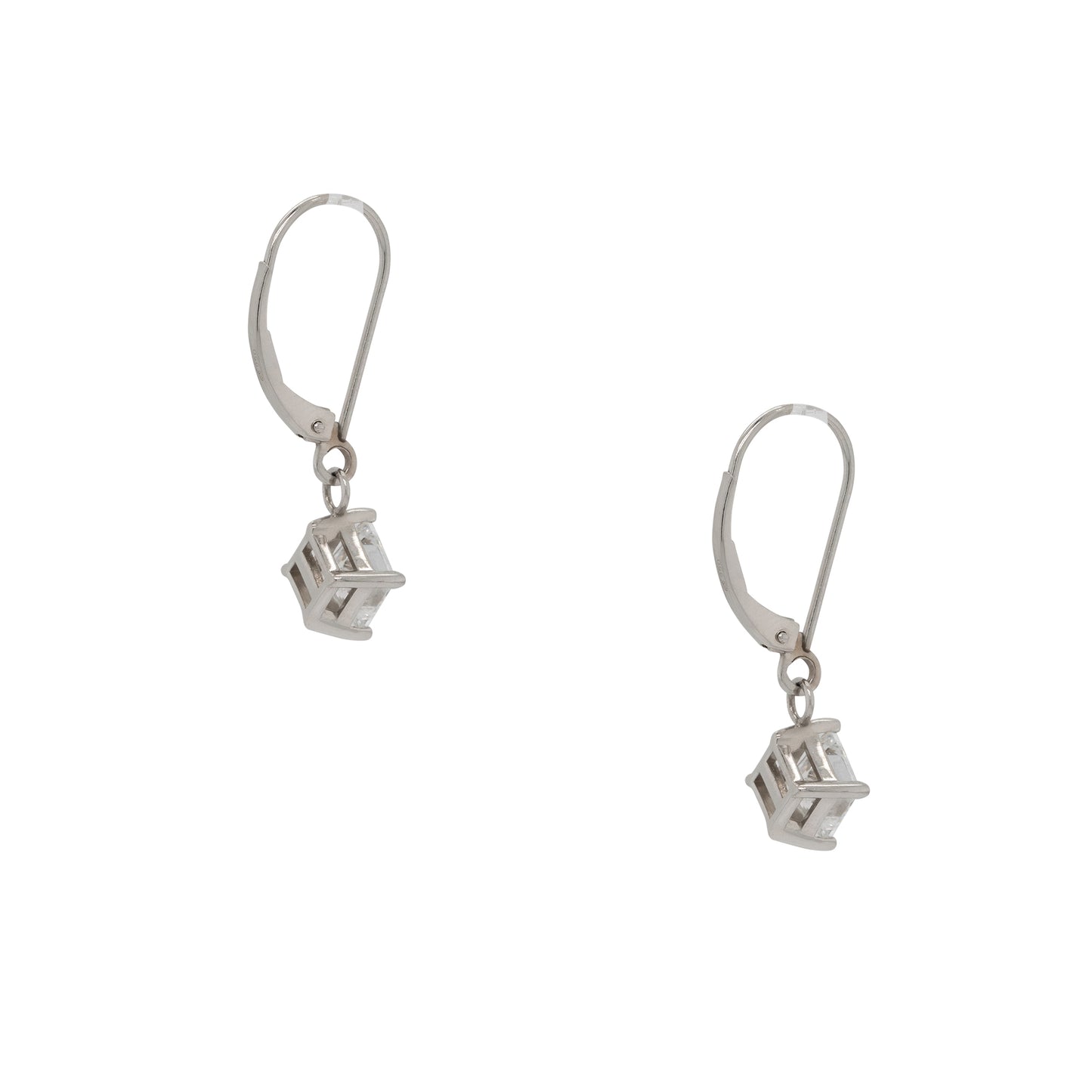 18k White Gold 2.02ctw GIA Certified Princess Cut Diamond Dangle Earrings