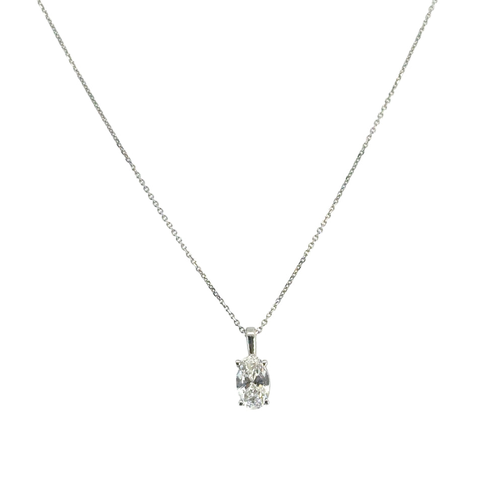 14k White Gold GIA Certified 0.50cw Oval Cut Natural Diamond Pendant Chain Necklace