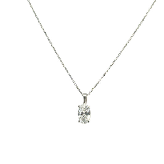 14k White Gold GIA Certified 0.50cw Oval Cut Natural Diamond Pendant Chain Necklace
