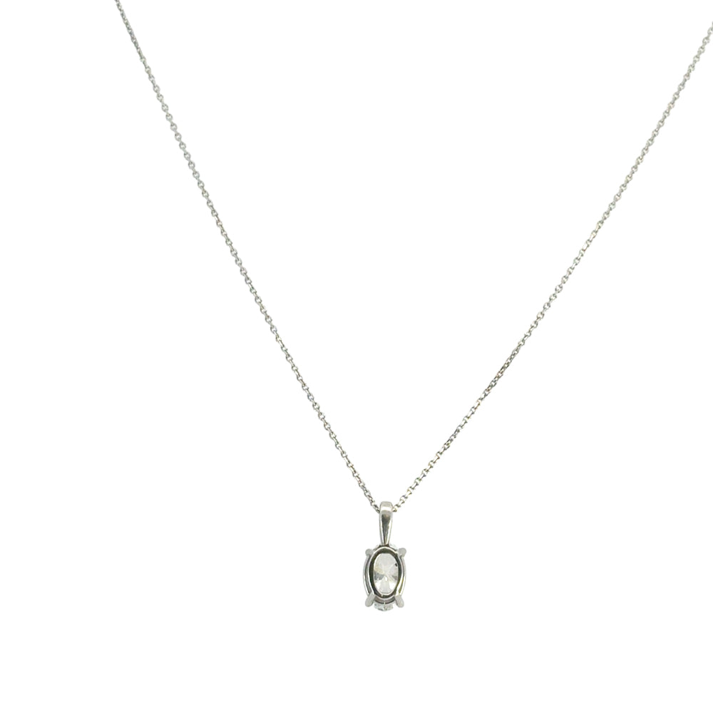 14k White Gold GIA Certified 0.50cw Oval Cut Natural Diamond Pendant Chain Necklace