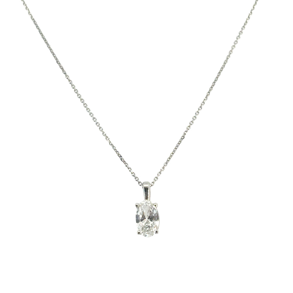 14k White Gold GIA Certified 0.50cw Oval Cut Natural Diamond Pendant Chain Necklace