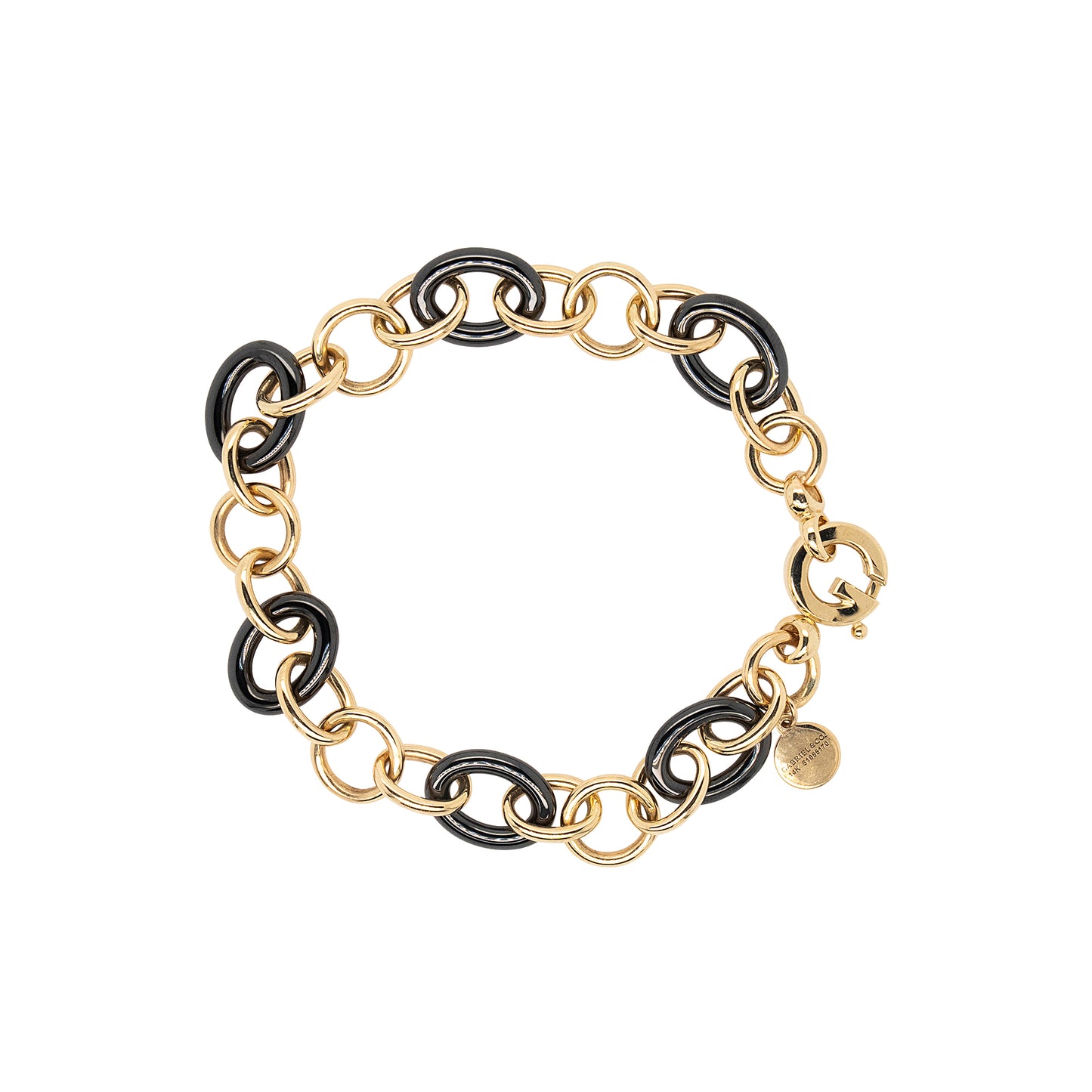 Gabriel & Co. 14k Yellow Gold and Black Oval Ceramic Link Chain Bracelet
