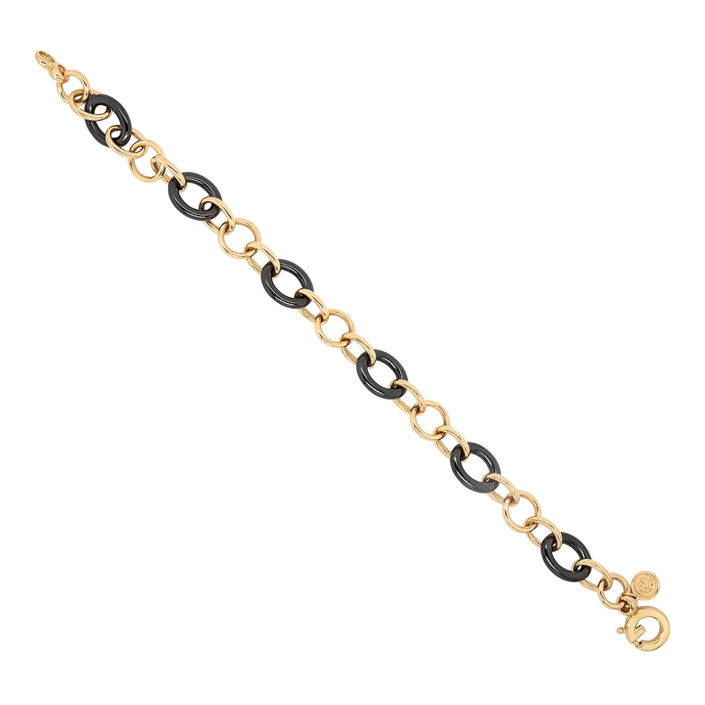 Gabriel & Co. 14k Yellow Gold and Black Oval Ceramic Link Chain Bracelet