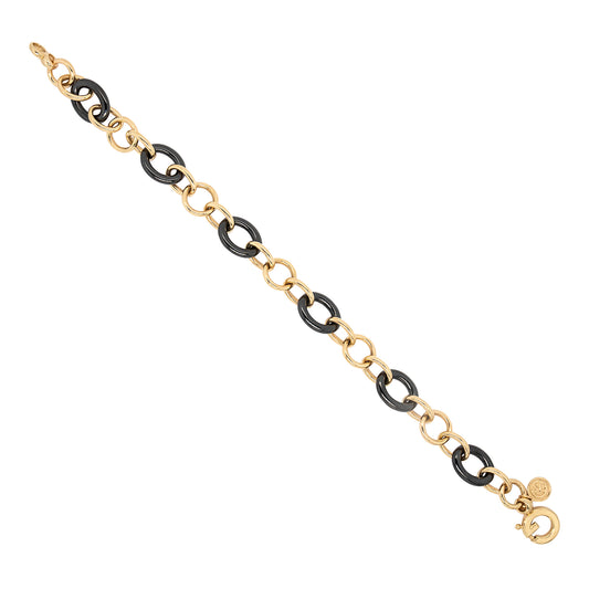 Gabriel & Co. 14k Yellow Gold and Black Oval Ceramic Link Chain Bracelet