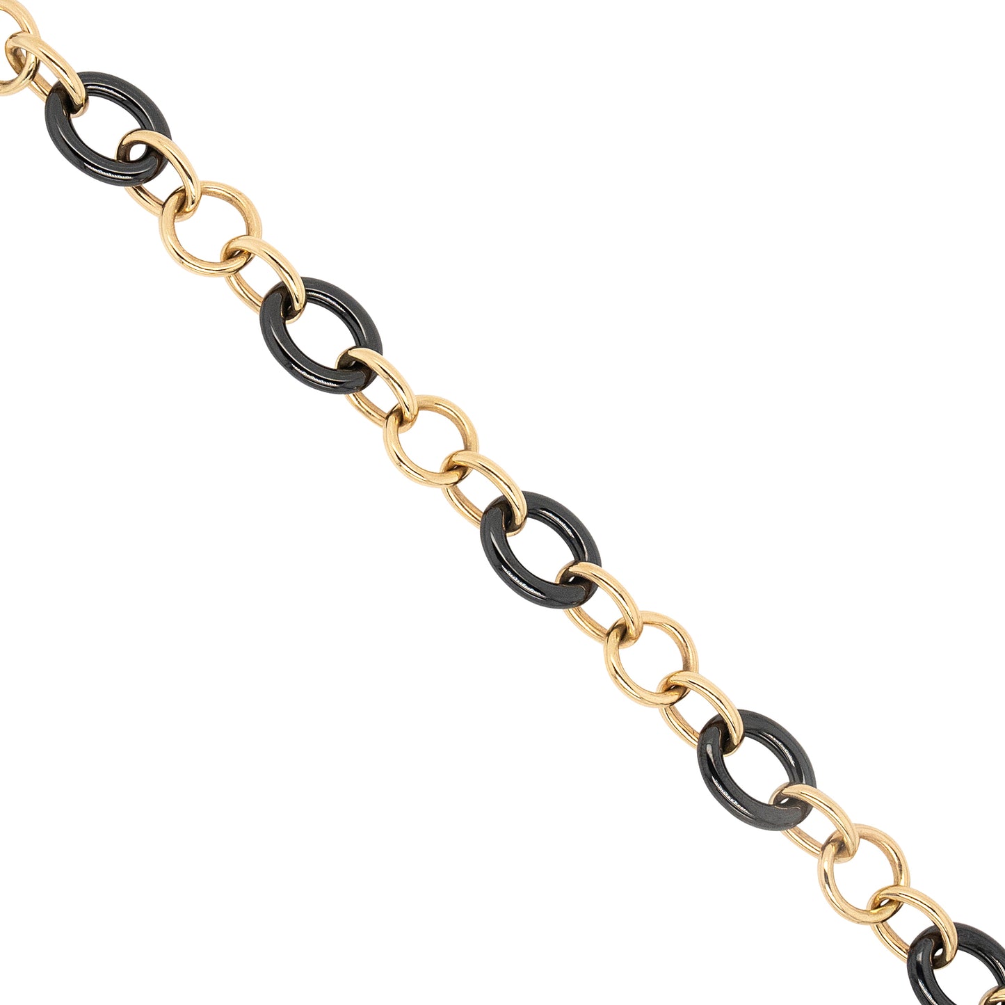 Gabriel & Co. 14k Yellow Gold and Black Oval Ceramic Link Chain Bracelet