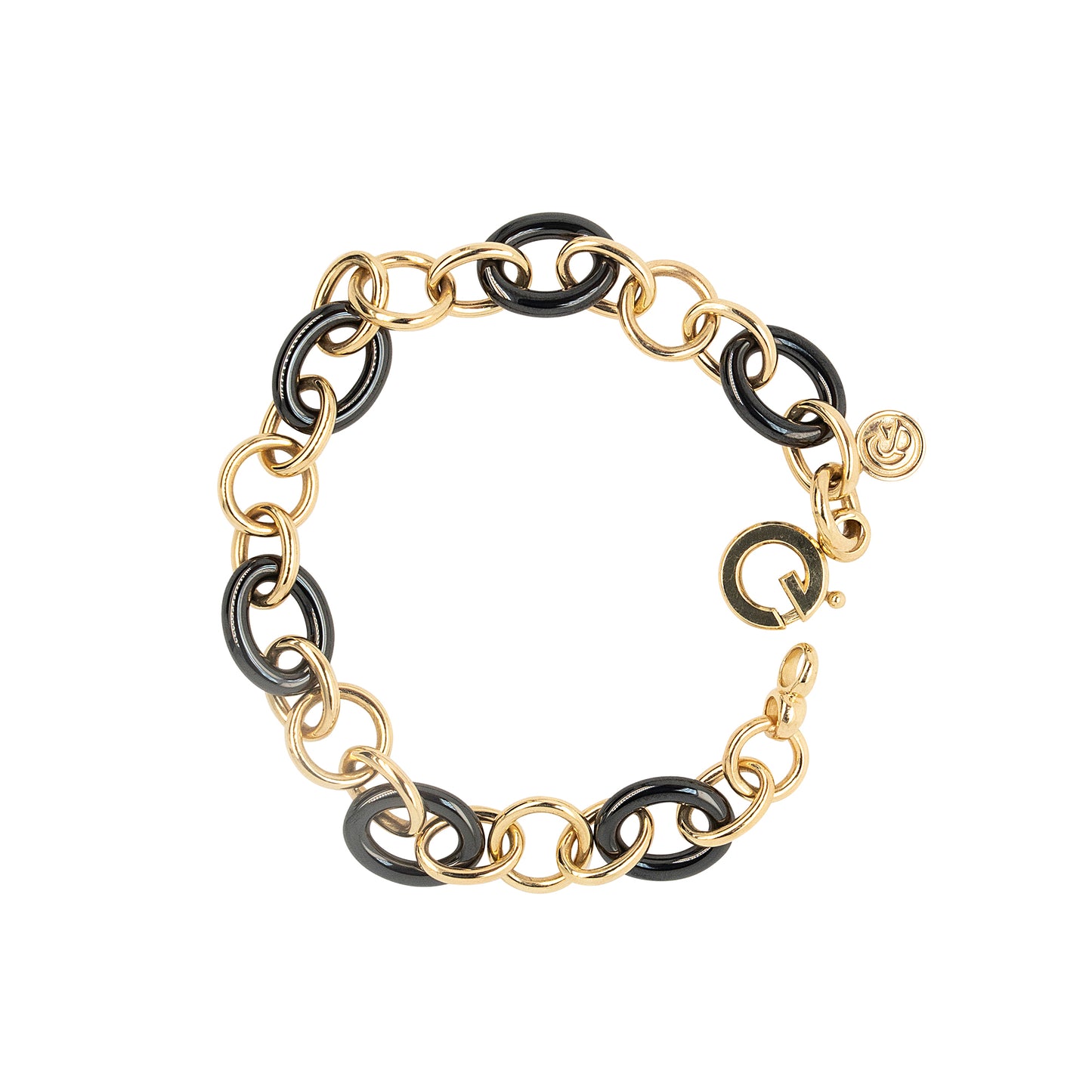 Gabriel & Co. 14k Yellow Gold and Black Oval Ceramic Link Chain Bracelet