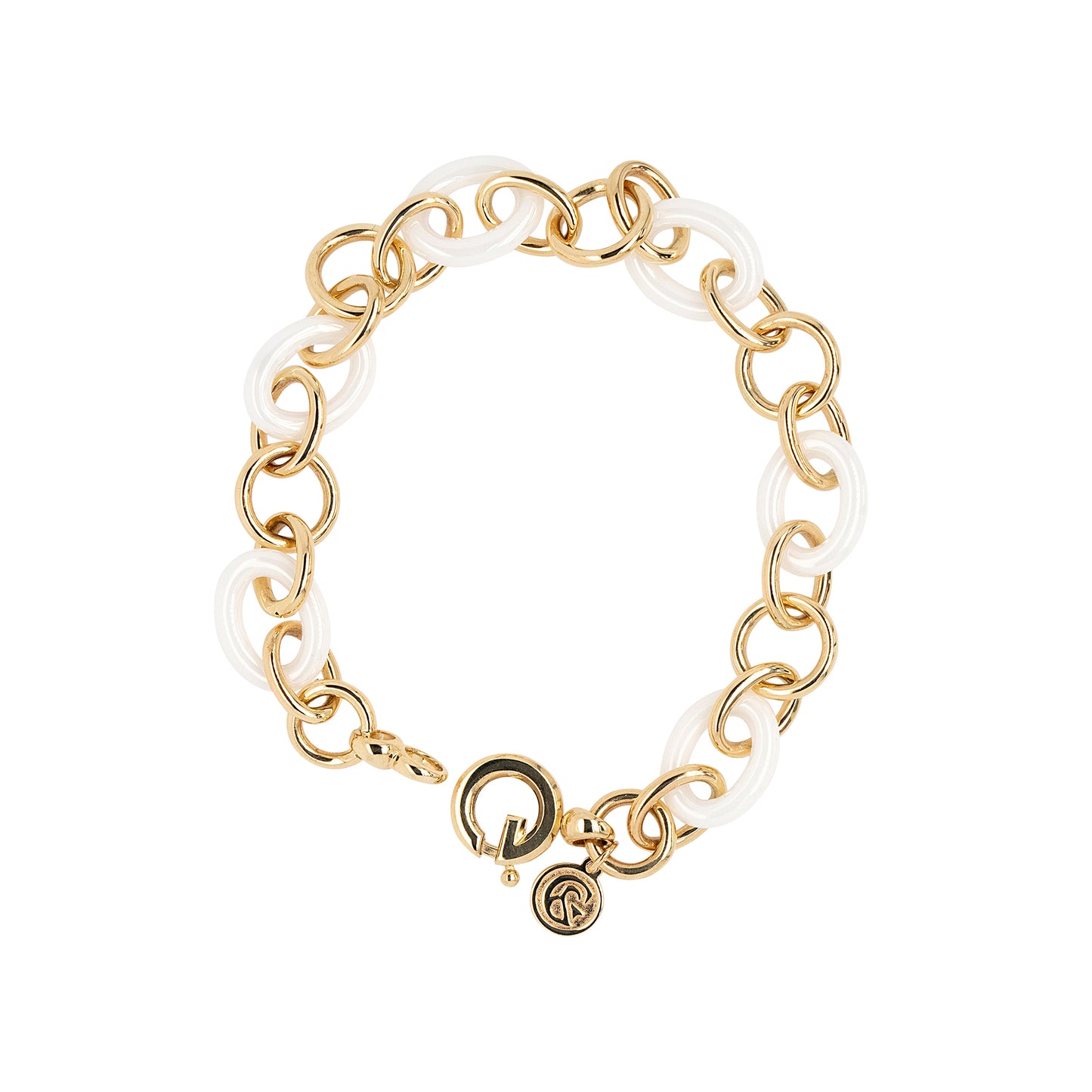 Gabriel & Co. 14k Yellow Gold and White Oval Ceramic Link Chain Bracelet
