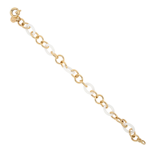 Gabriel & Co. 14k Yellow Gold and White Oval Ceramic Link Chain Bracelet