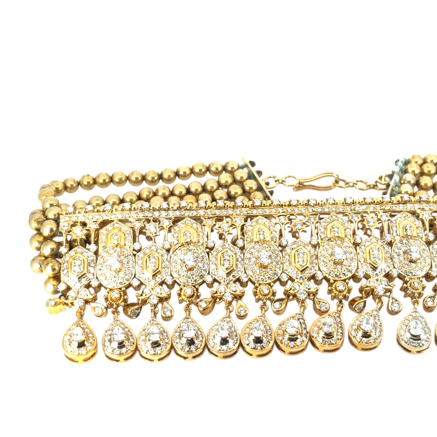 18k Yellow Gold 30ctw Diamond Indian Multi-Row Choker Necklace