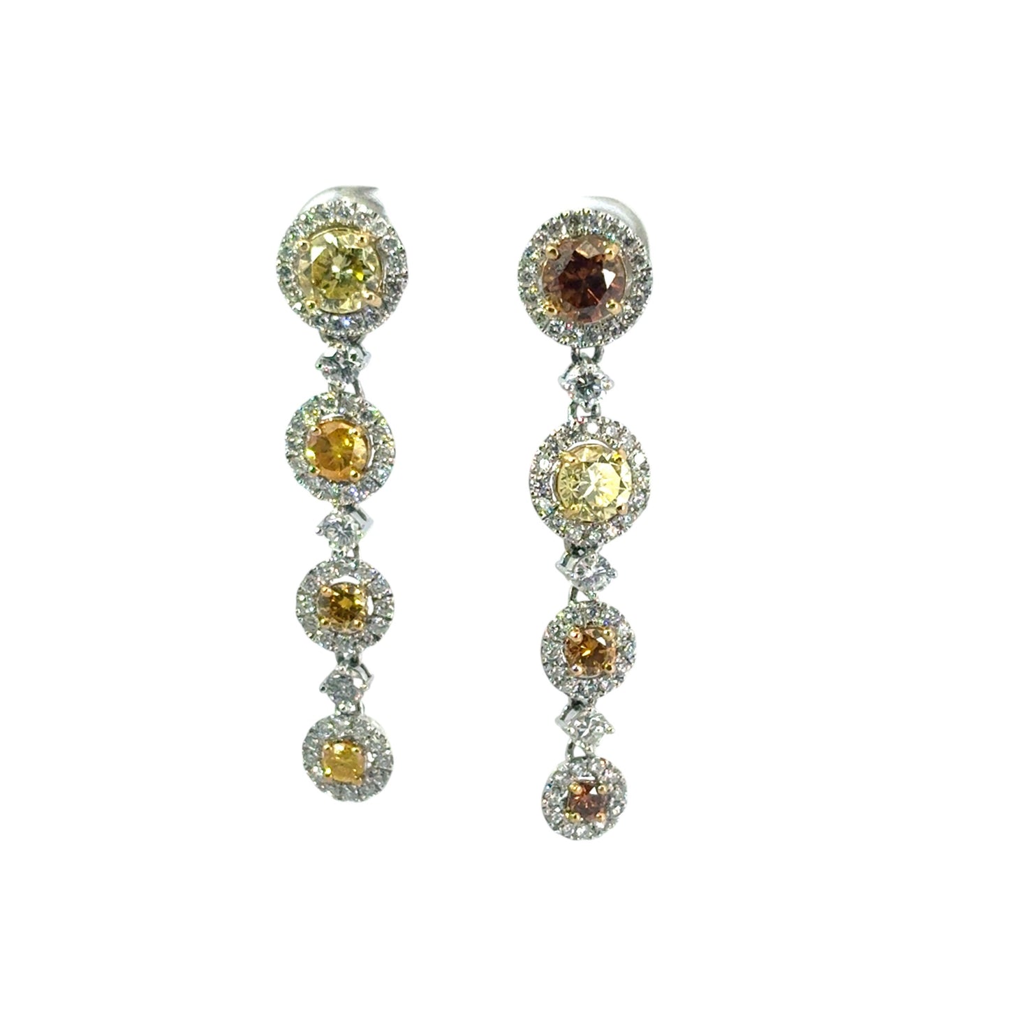 Platinum approx. 3.63ctw Natural Colored Diamond with White Halo Dangle Earrings
