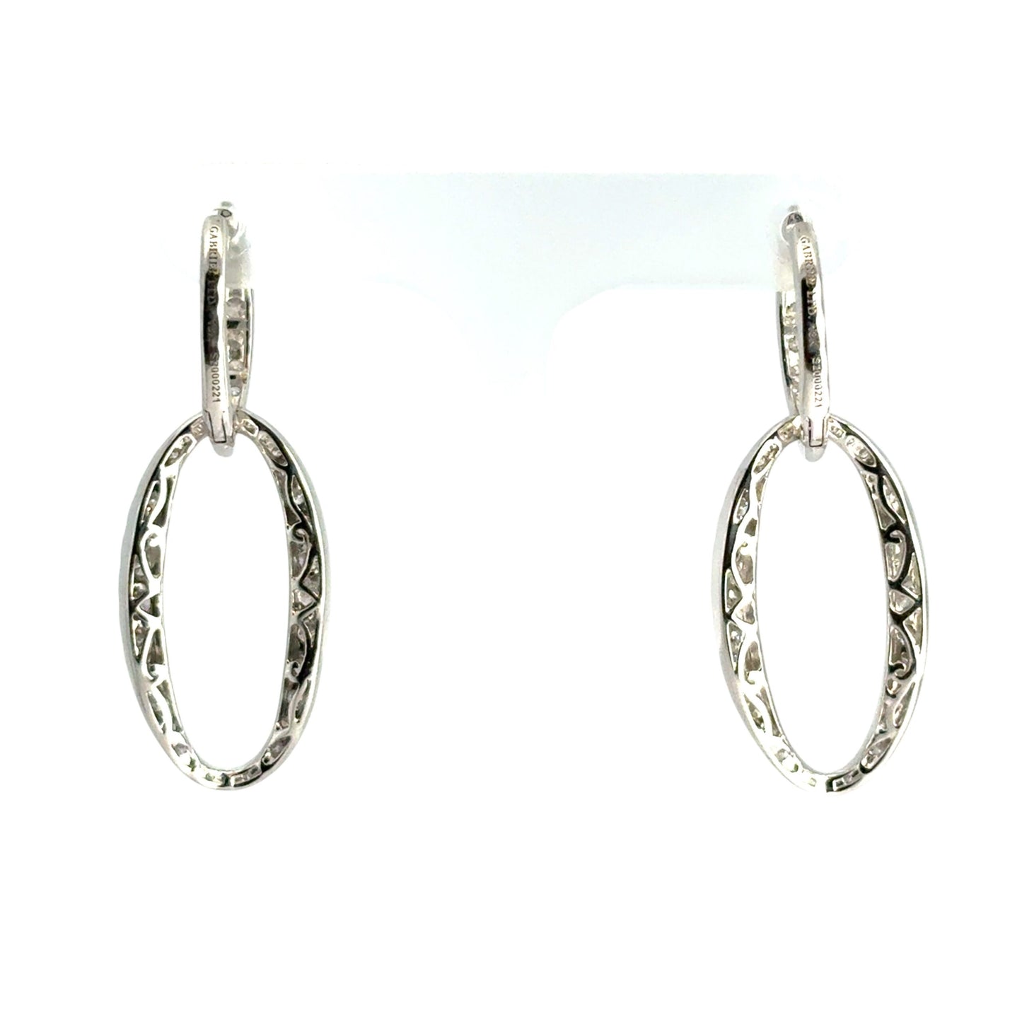 Gabriel and Co. 18k White Gold Natural Round Brilliant Diamond Link Huggie Earrings