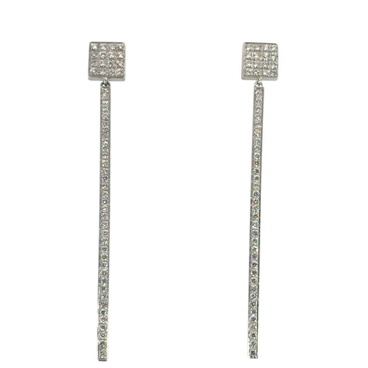14k White Gold approx. 0.85ctw Natural Round Brilliant Diamond Dangle Earrings