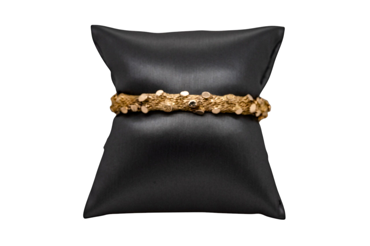 14k Yellow Gold Bark Finish Bangle Set With Emeralds and Sapphires