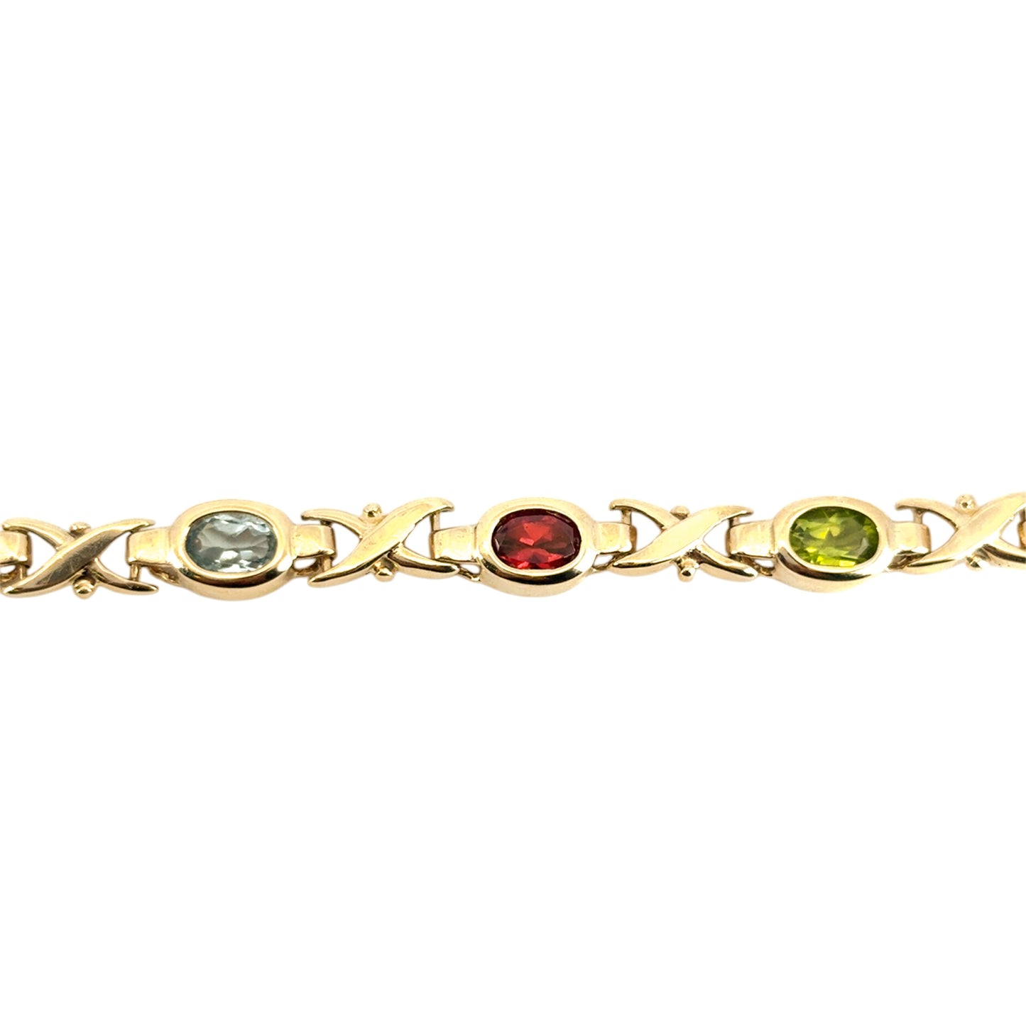 14k Yellow Gold Colored Stone "X" Bracelet