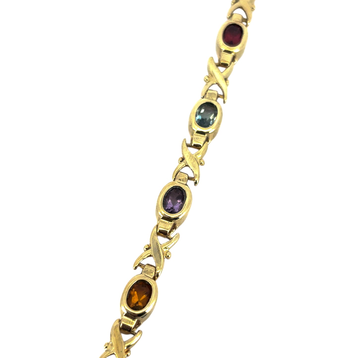 14k Yellow Gold Colored Stone "X" Bracelet