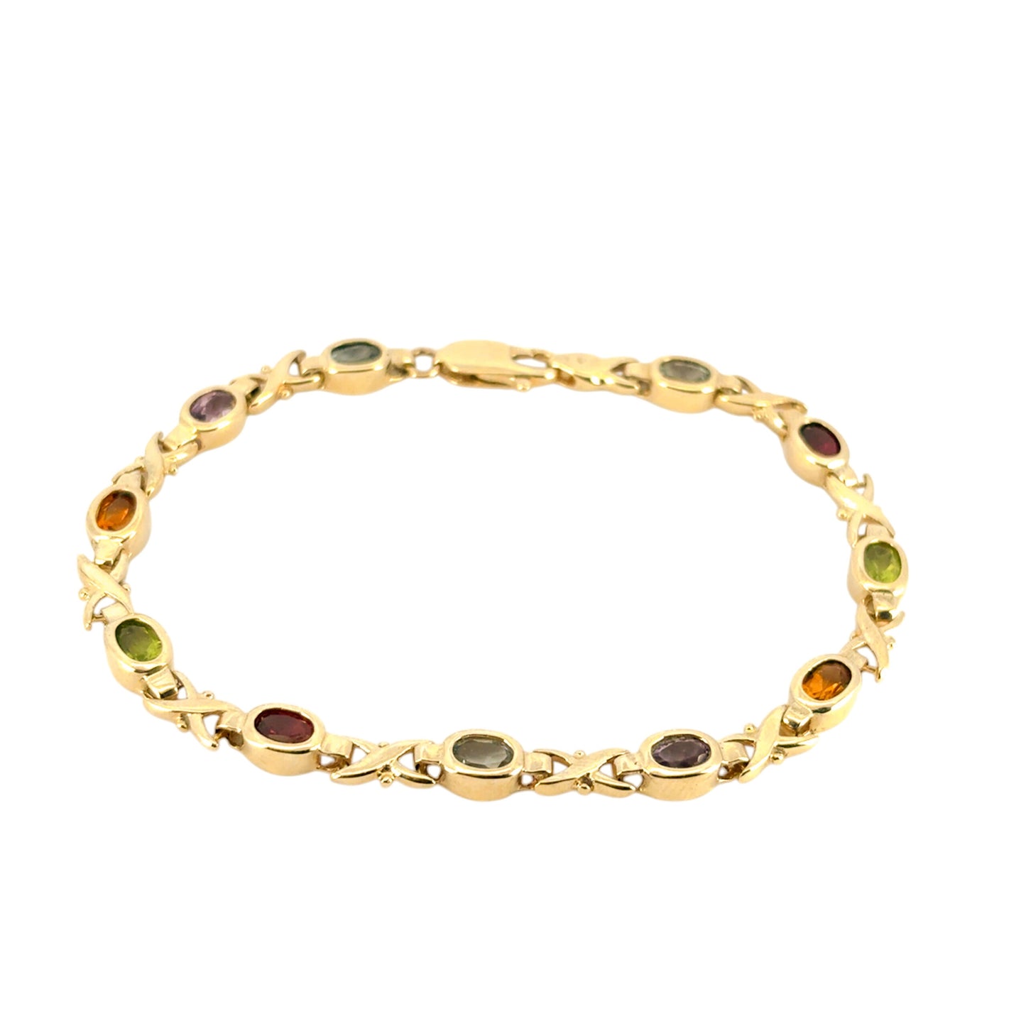 14k Yellow Gold Colored Stone "X" Bracelet