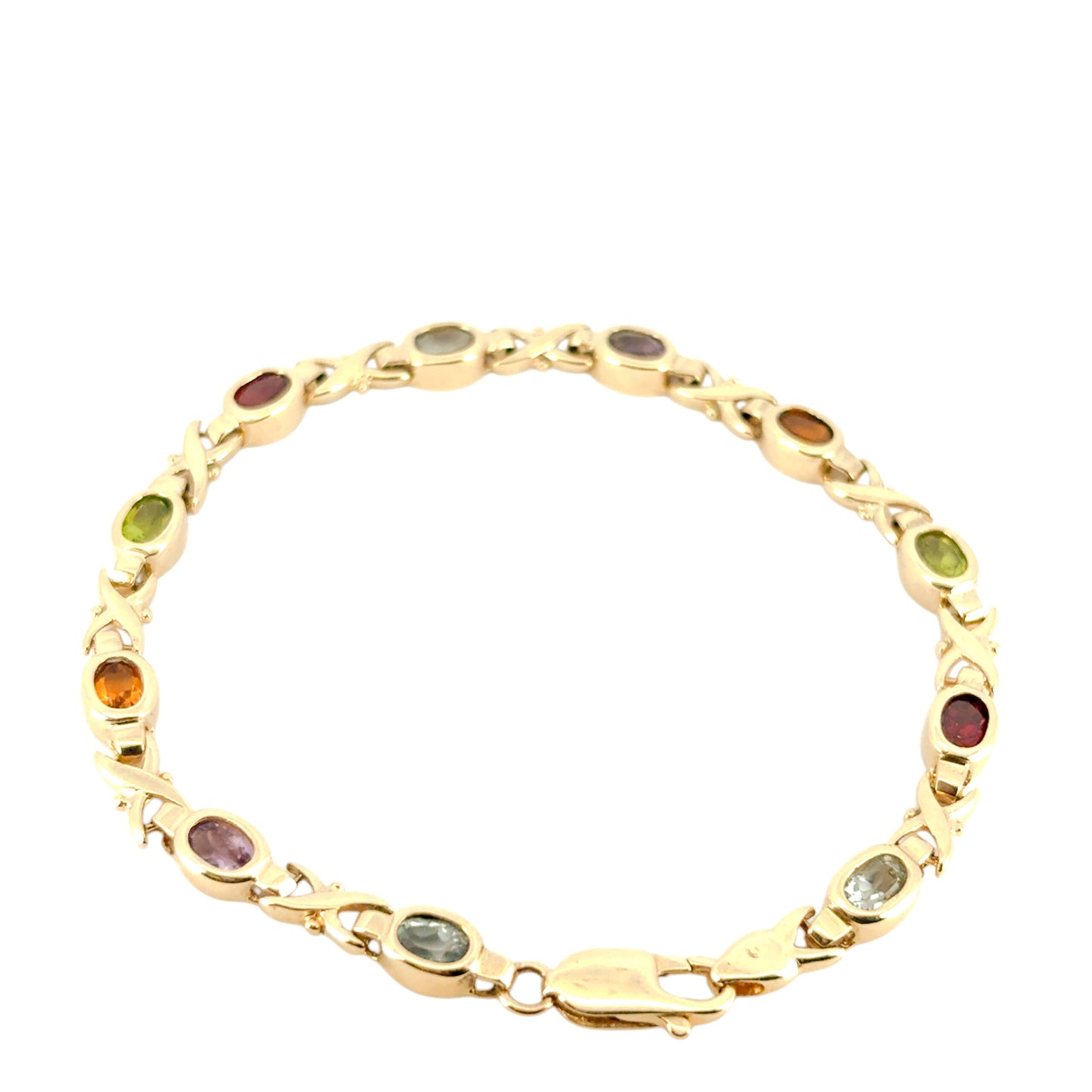 14k Yellow Gold Colored Stone "X" Bracelet