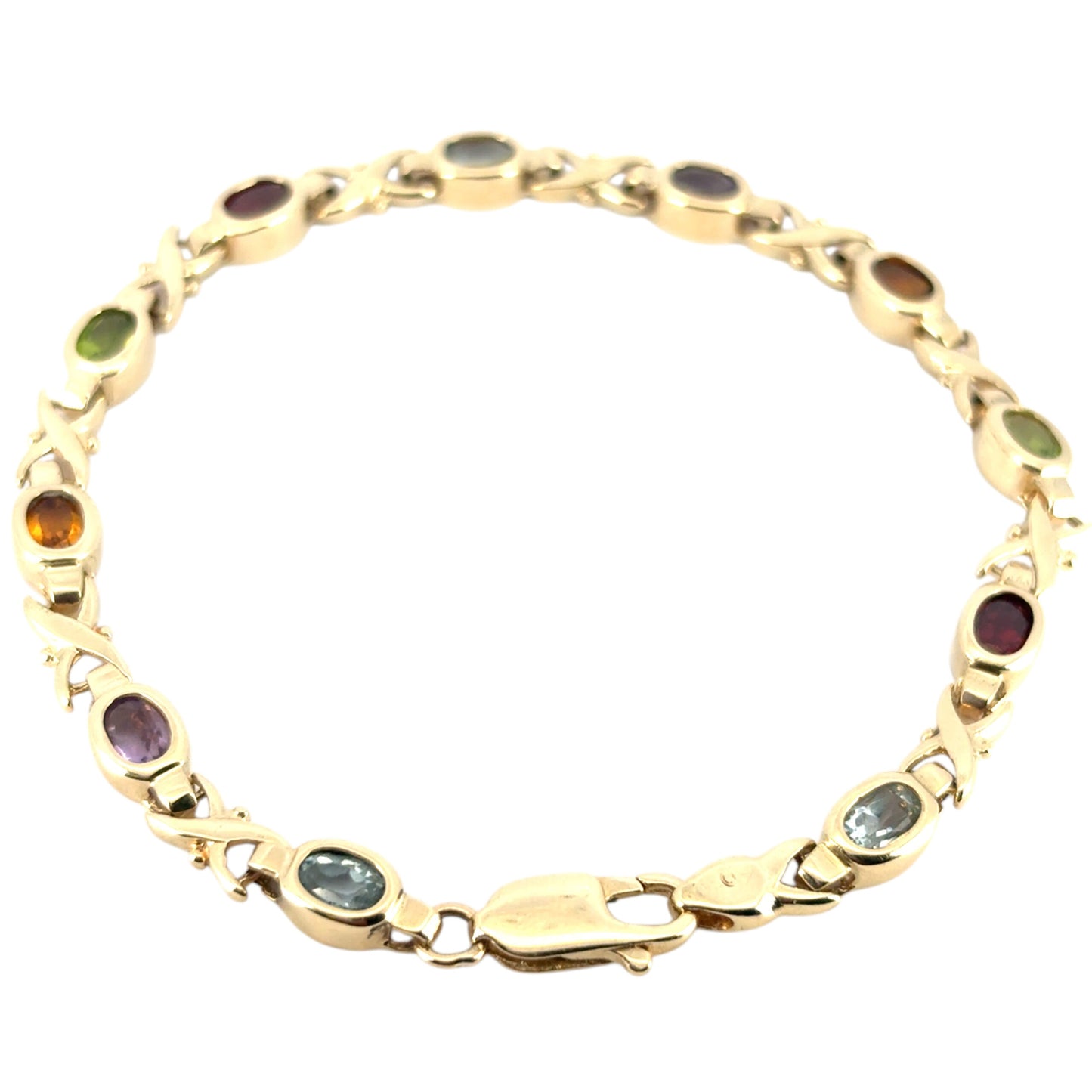 14k Yellow Gold Colored Stone "X" Bracelet