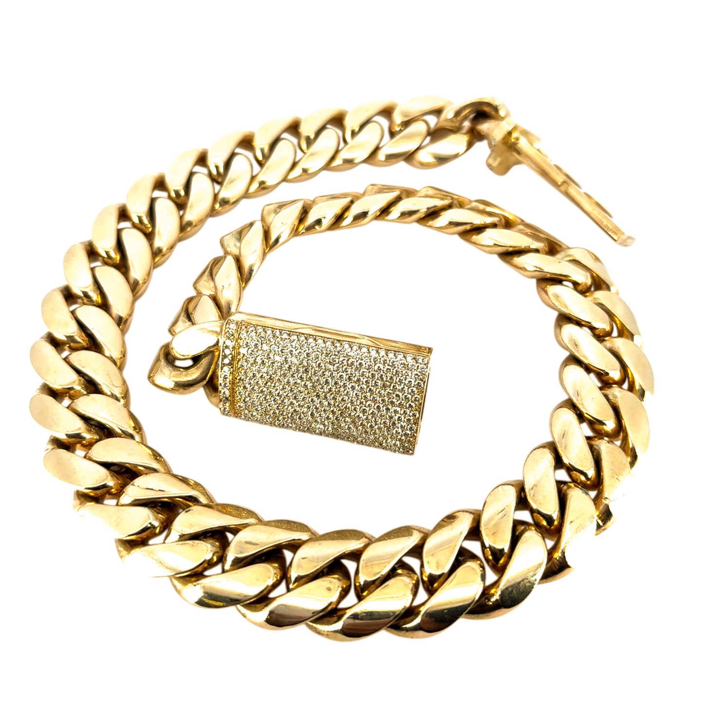 10k Yellow Gold Cuban Chain Link Necklace with 6.3 ctw Diamond Box Clasp