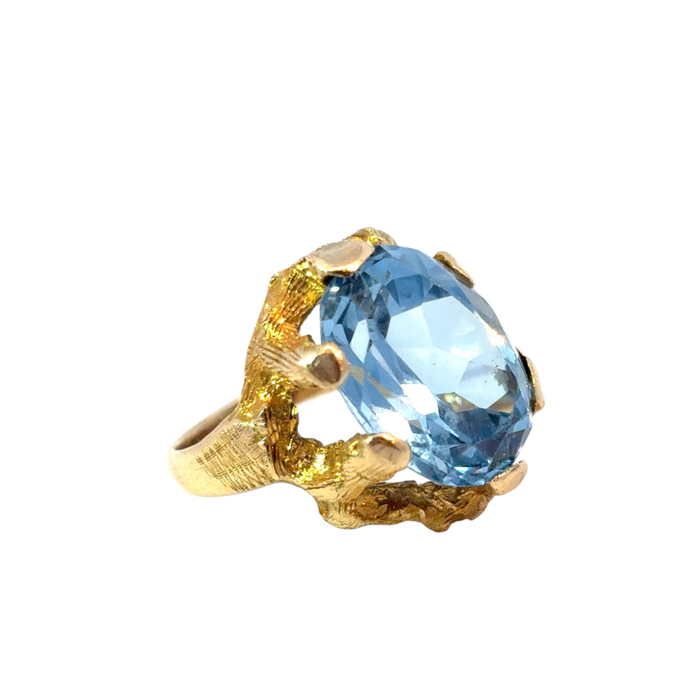 Vintage 14k Yellow Gold Oval Blue Gemstone Ring