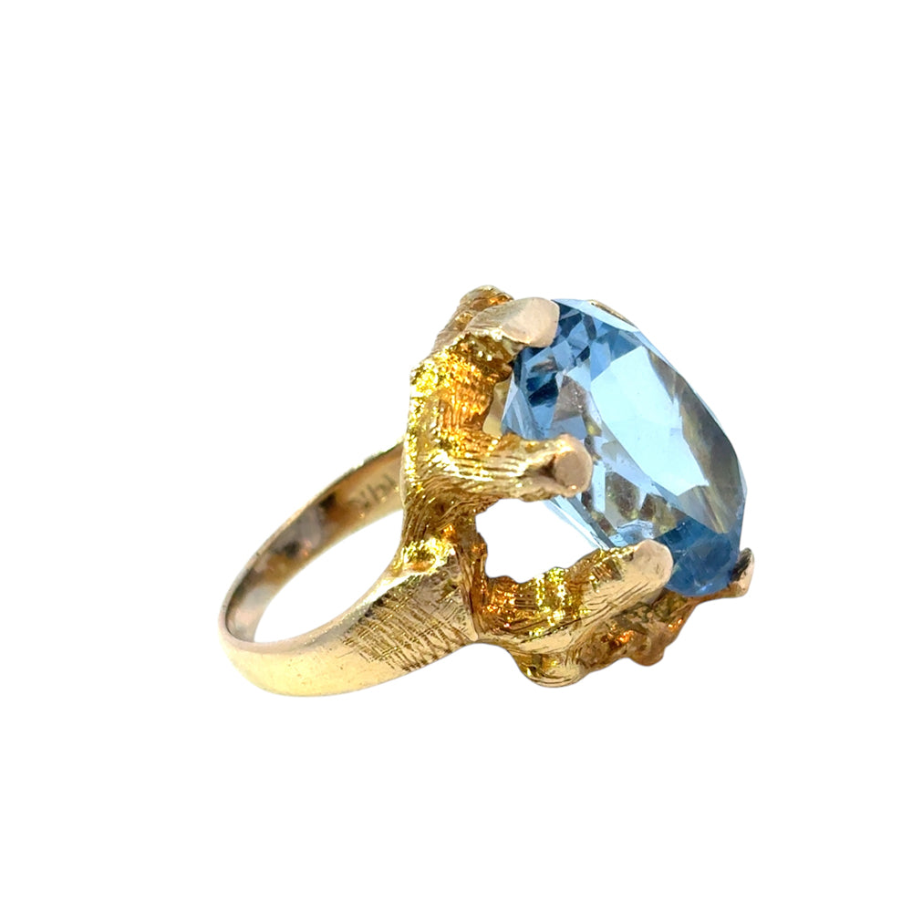 Vintage 14k Yellow Gold Oval Blue Gemstone Ring