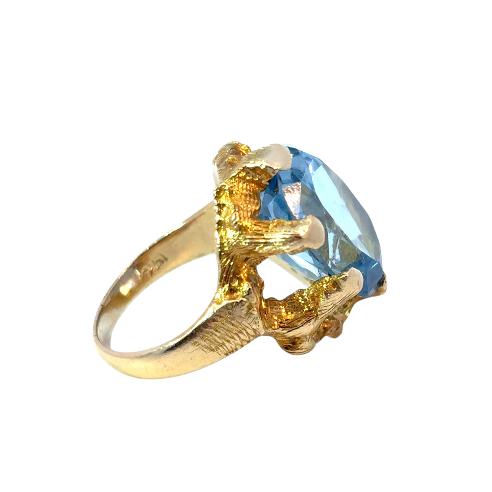 Vintage 14k Yellow Gold Oval Blue Gemstone Ring