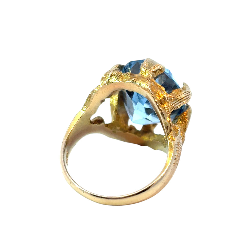 Vintage 14k Yellow Gold Oval Blue Gemstone Ring