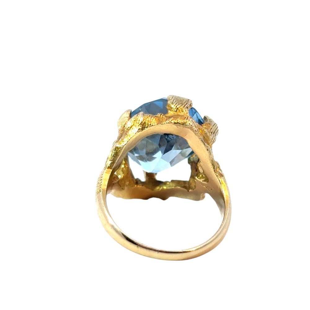 Vintage 14k Yellow Gold Oval Blue Gemstone Ring