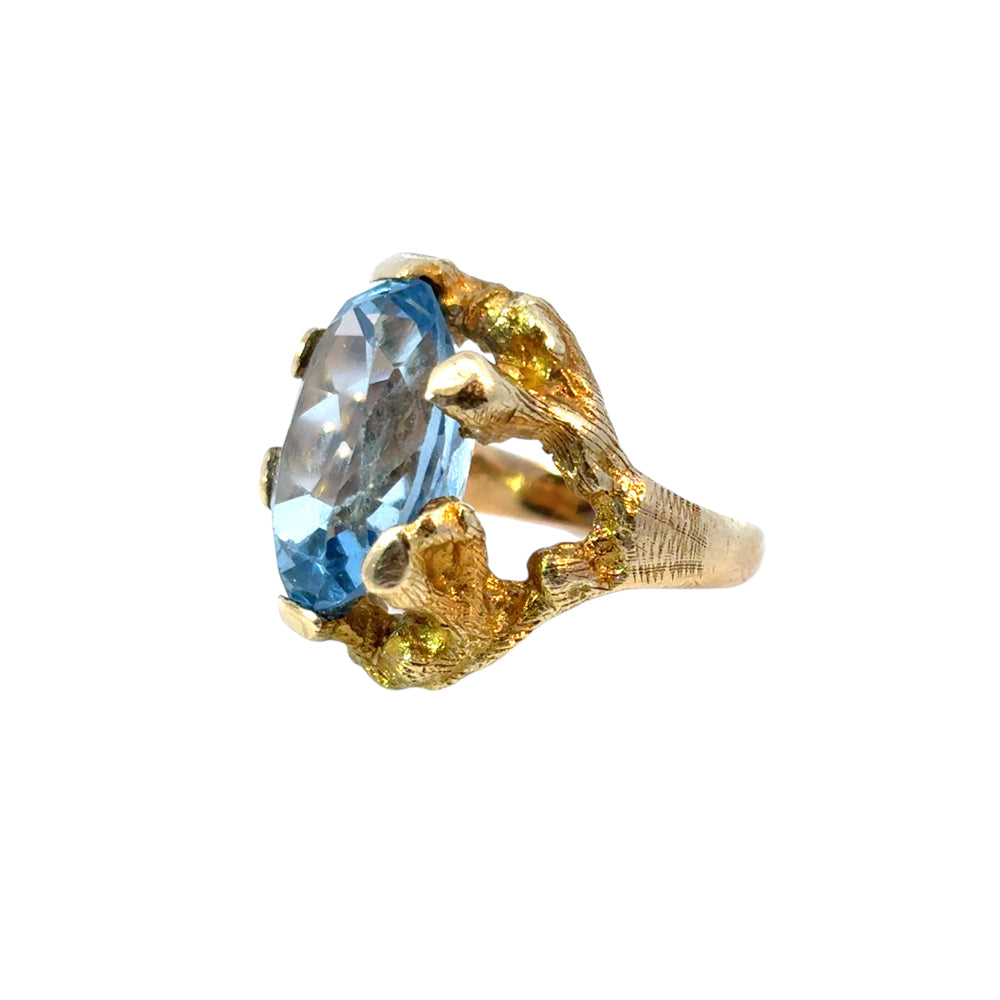 Vintage 14k Yellow Gold Oval Blue Gemstone Ring