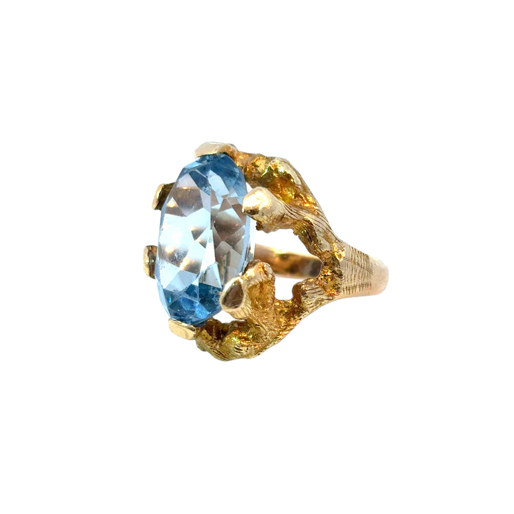 Vintage 14k Yellow Gold Oval Blue Gemstone Ring