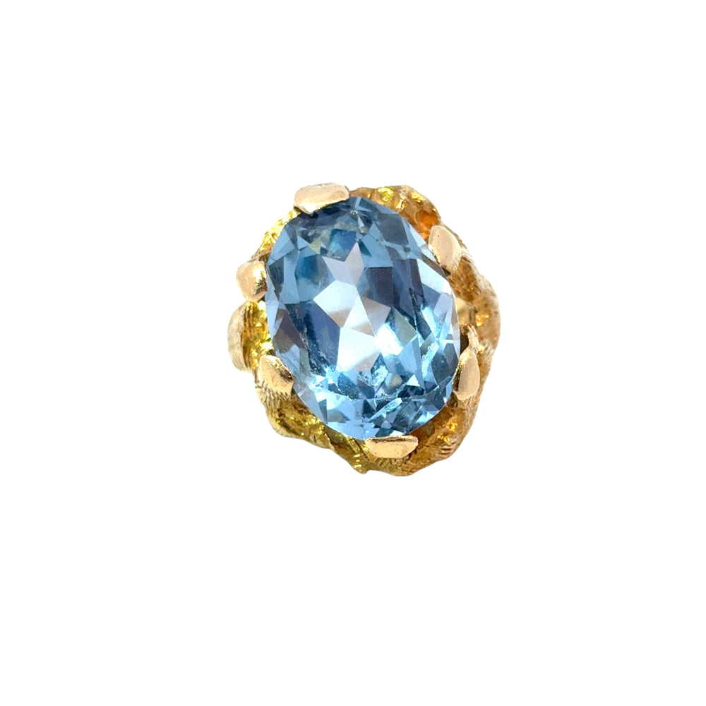 Vintage 14k Yellow Gold Oval Blue Gemstone Ring