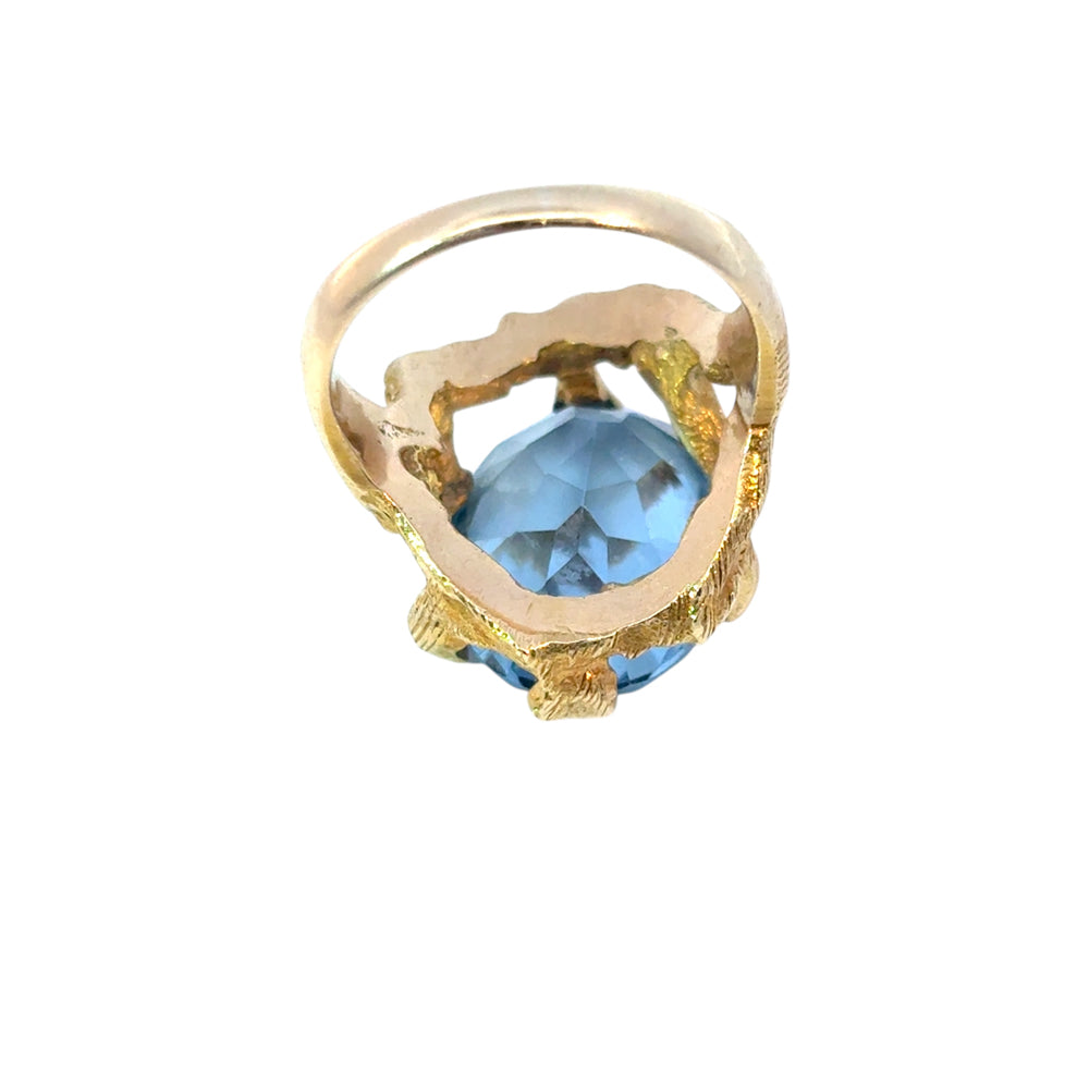 Vintage 14k Yellow Gold Oval Blue Gemstone Ring