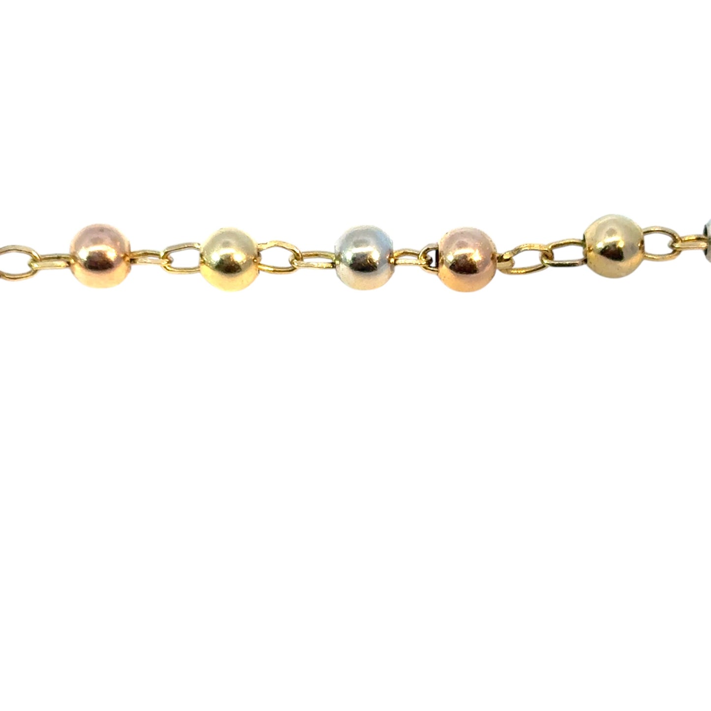 Vintage 14k Yellow Gold Rosary Bead Bracelet with Cross Jesus Pendant and Oval Mother of Mary Pendant