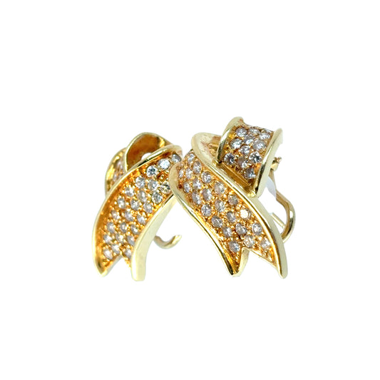 18k Yellow Gold Approx. 1.17ctw Diamond Ribbon Earrings