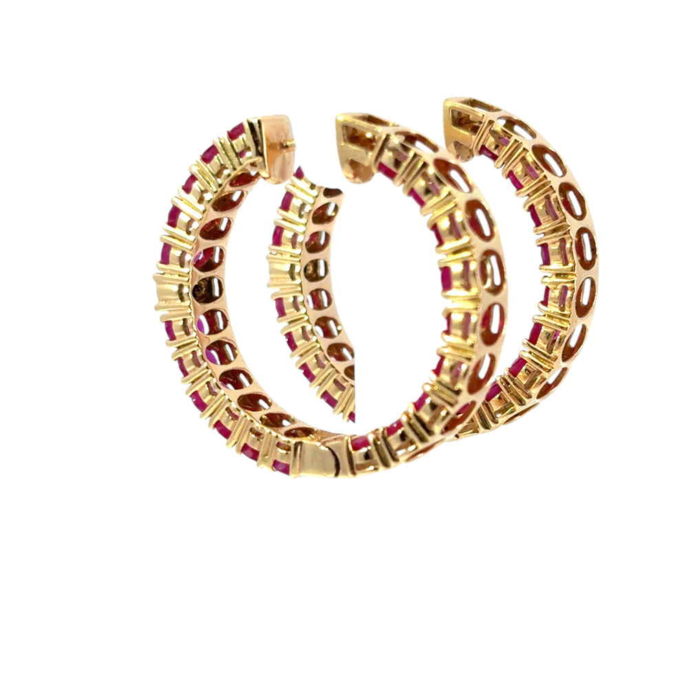 14k Yellow Gold approx. 10ctw Ruby and 0.11ctw Diamond Hoop Earrings
