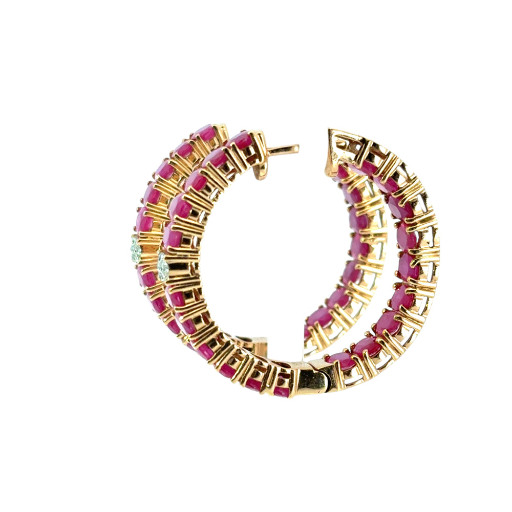 14k Yellow Gold approx. 10ctw Ruby and 0.11ctw Diamond Hoop Earrings