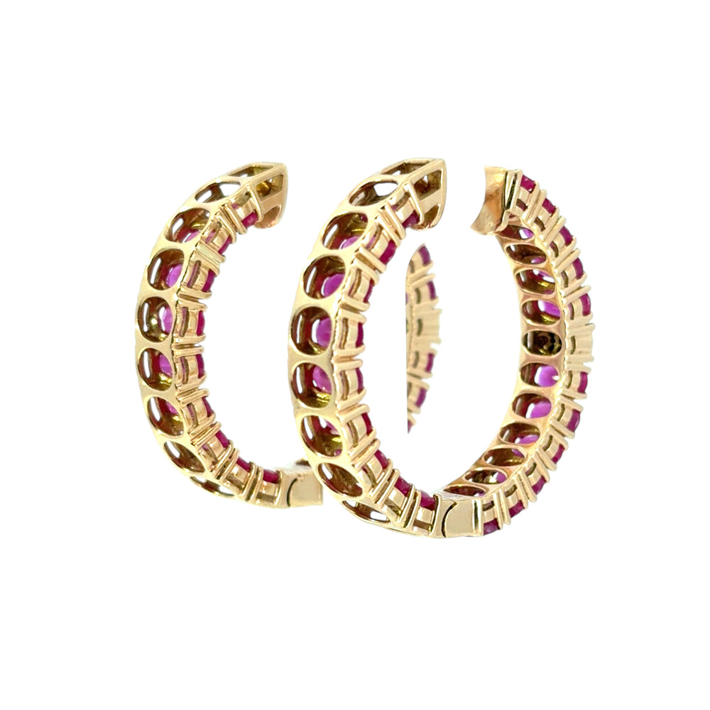 14k Yellow Gold approx. 10ctw Ruby and 0.11ctw Diamond Hoop Earrings