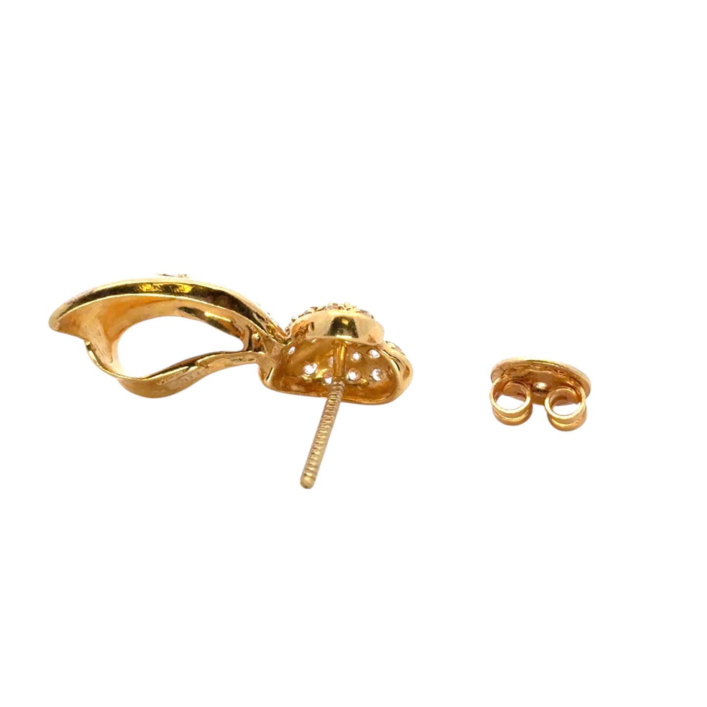 Vintage 22k Yellow Gold 0.48ctw Diamond Heart Ribbon Earrings