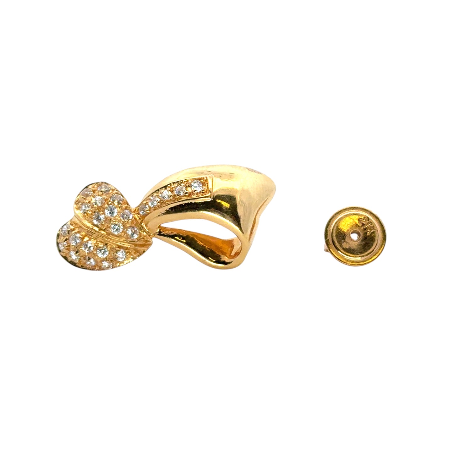 Vintage 22k Yellow Gold 0.48ctw Diamond Heart Ribbon Earrings