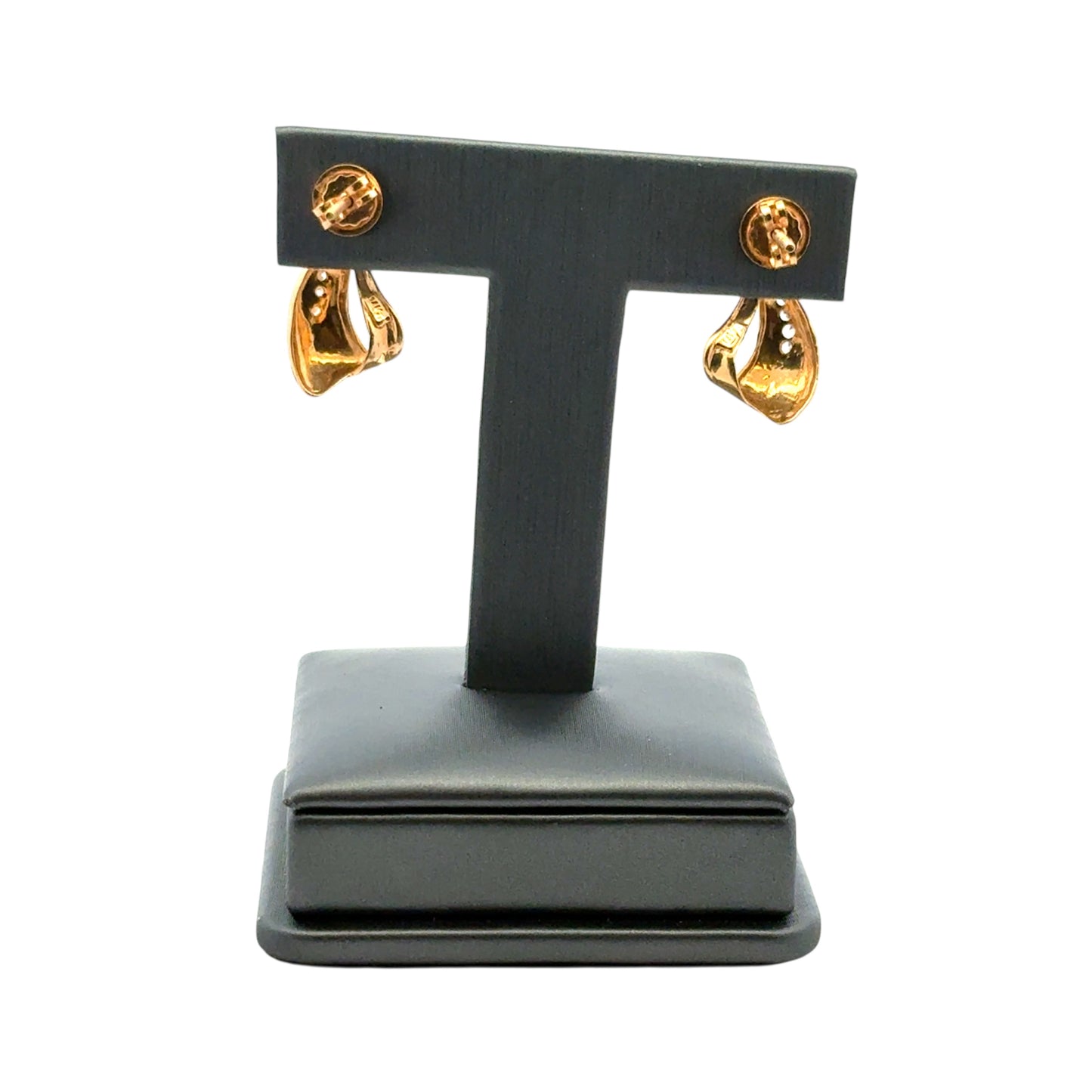 Vintage 22k Yellow Gold 0.48ctw Diamond Heart Ribbon Earrings