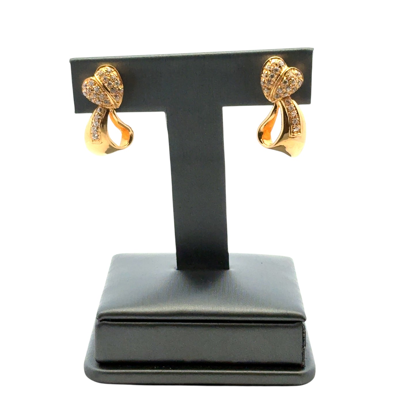 Vintage 22k Yellow Gold 0.48ctw Diamond Heart Ribbon Earrings
