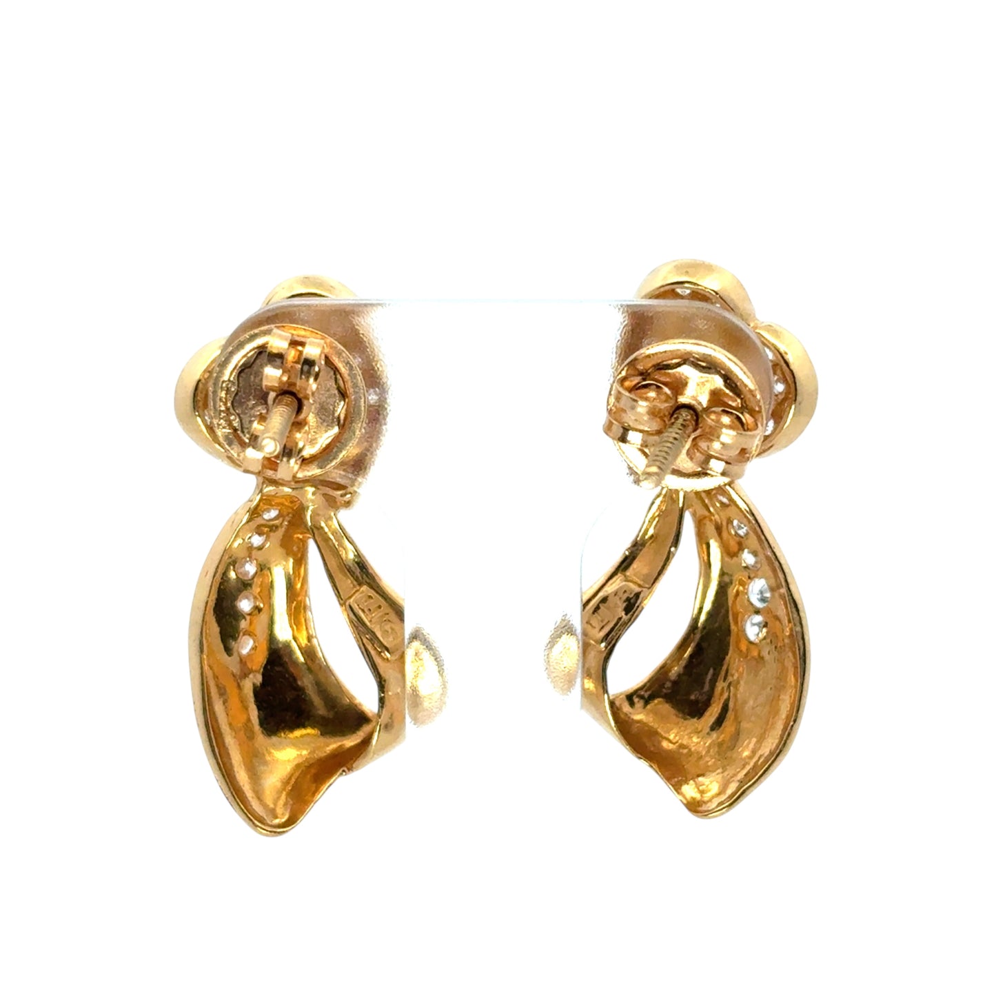 Vintage 22k Yellow Gold 0.48ctw Diamond Heart Ribbon Earrings