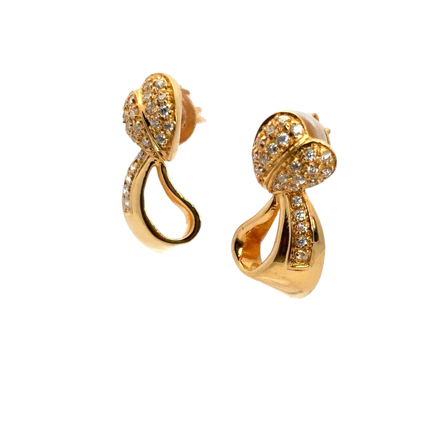 Vintage 22k Yellow Gold 0.48ctw Diamond Heart Ribbon Earrings